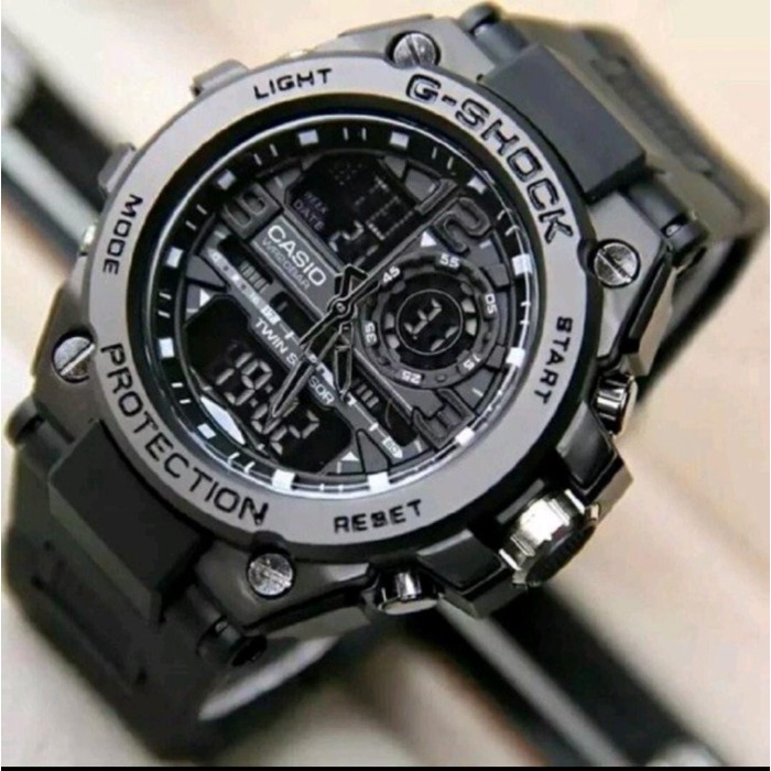 JAM TANGAN G SHOCK CASIO GST 8600 DIGITAL DUAL TIME STRAP RUBBER - Hitam Besi V4K6 cod bayar ditempa