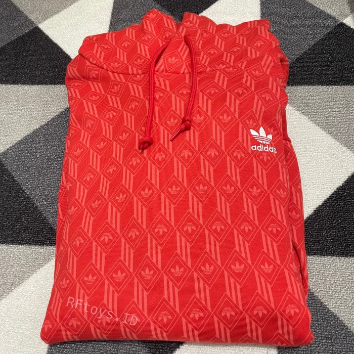 Pepak- Adidas Originals Hoodie Monogram All Over Print Aop Red Original Sz M