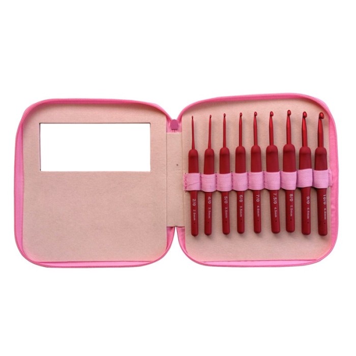 JARUM RAJUT HAKPEN / CROCHET SET RED PINK BLACK NON-TULIP
