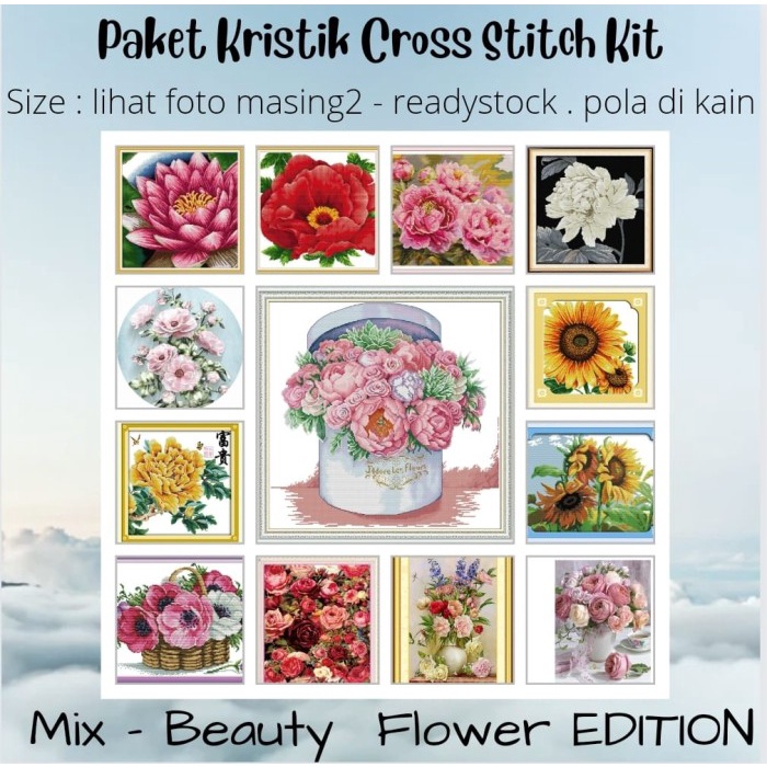 

PAKET KRISTIK SULAM DIY CROSS STITCH JAHIT DMC - BEAUTY FLOWER