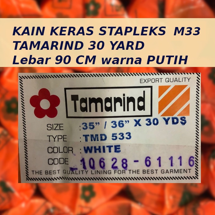 Terlaris Kain Keras Interlining M33 Tamarind Stapleks Staplex Grosir Per Roll