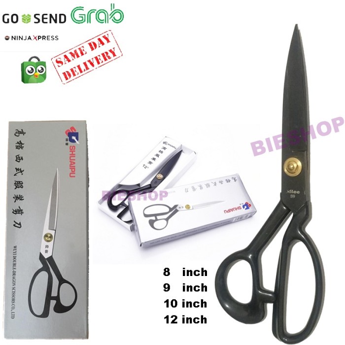 

GUNTING KAIN SHUAIPU 8" 9" 10" 12" SHARP BAJA HITAM GAGANG BESI KARET