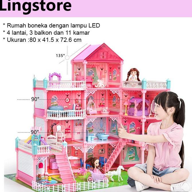 Mainan Rumah Boneka Putri 4 Lantai + Lampu LED