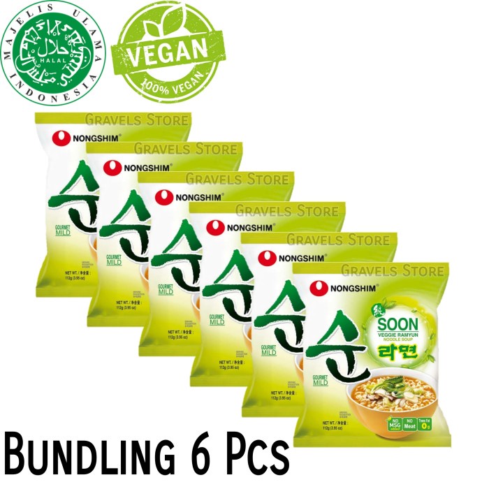 

[Bundling 6 Pcs] Nongshim Soon Veggie Ramyun - Vegetarian Ramen Vegan Bestseller Mie Impor
