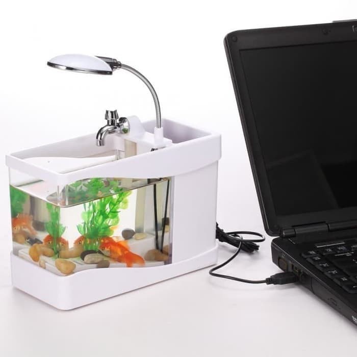 Desktop Akuarium ikan Aquarium Mini USB Fish Tank Cocok buat Guppy / Cupang
