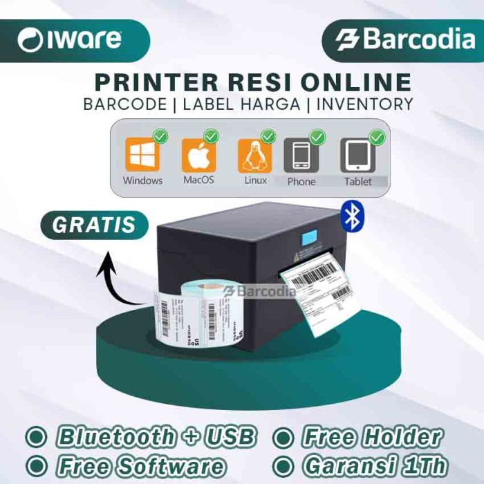 PRINTER THERMAL LABEL BARCODE RESI TANPA TINTA USB/BLUETOOTH/WIFI