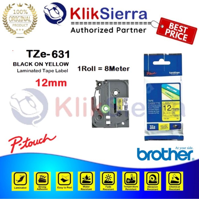 BROTHER TZe-631 12mm PTouch Tape Label TZe631 Black on Yellow