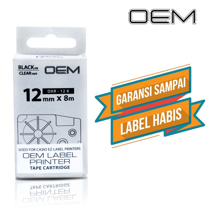 OEM TAPE EZ LABEL CASIO 12MM BLACK INK CLEAR (OXR-12X)
