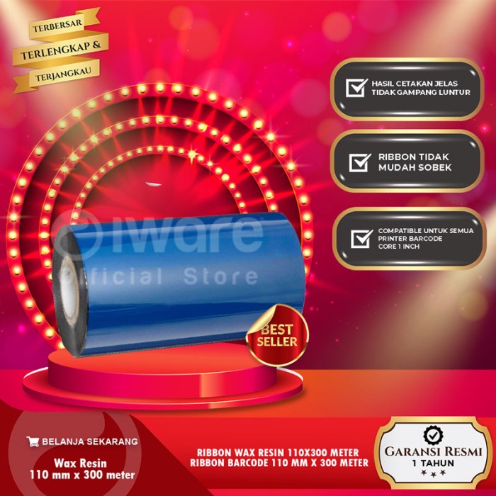 RIBBON WAX RESIN 110X300 METER RIBBON BARCODE 110 MM X 300 METER