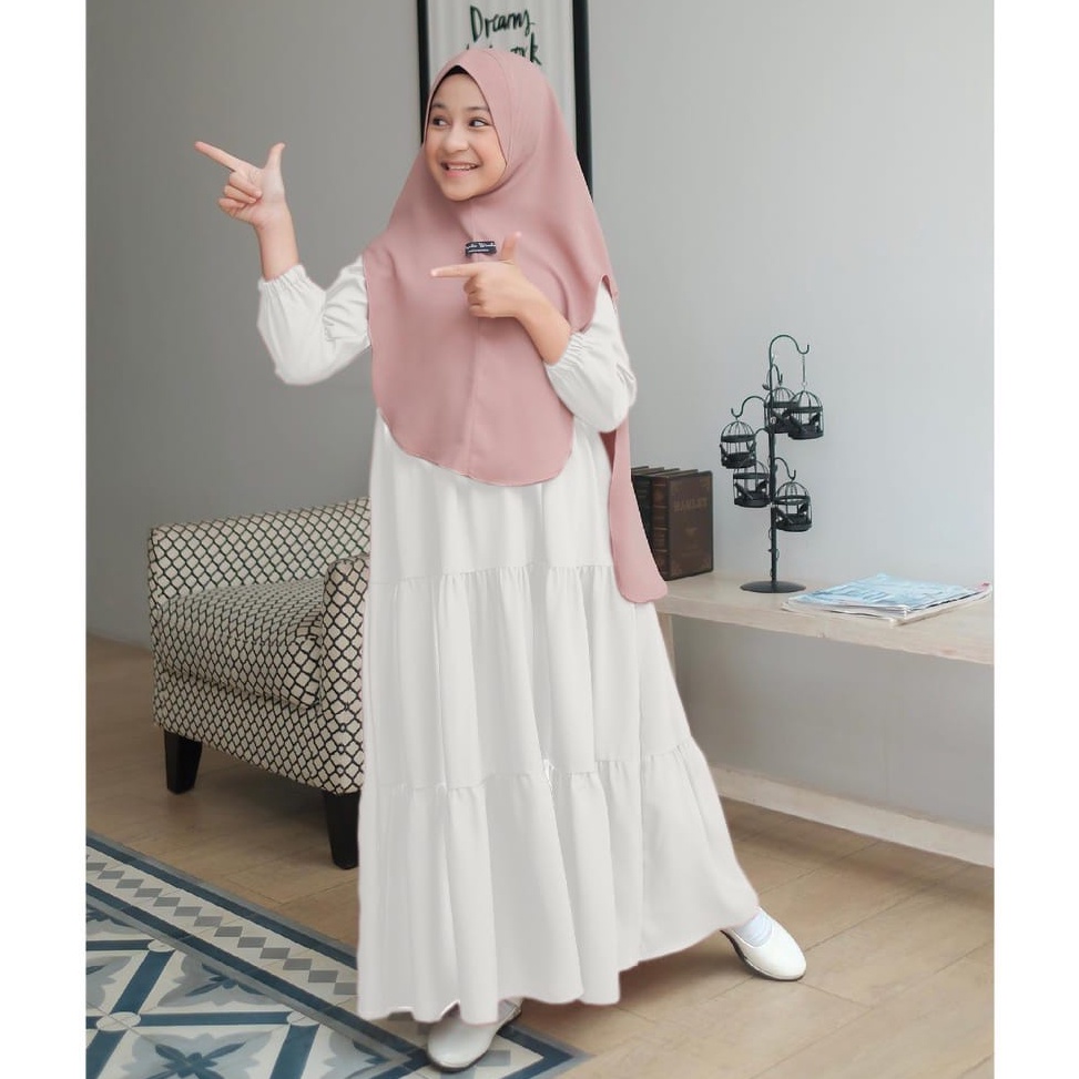 US8890 dyah gamis kids usia 7 - 13 gamis anak hitam putih bahan rayon premium super sya'i kids 3461