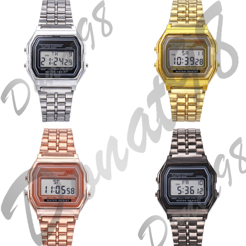 READY STOK  BONUS MINI GOLD  Jam Tangan Model Casio Digital Led Rantai Untuk Wanita Dan Pria