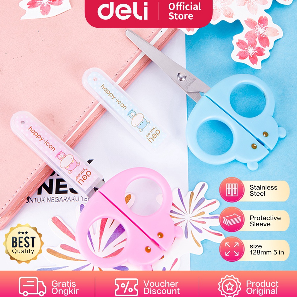 

✵Kirim Langsung➱ Deli Hippo Gunting Sekolah ujung gunting yang tumpul aman digunakan anak anak 128mm E6032 D85 ✸