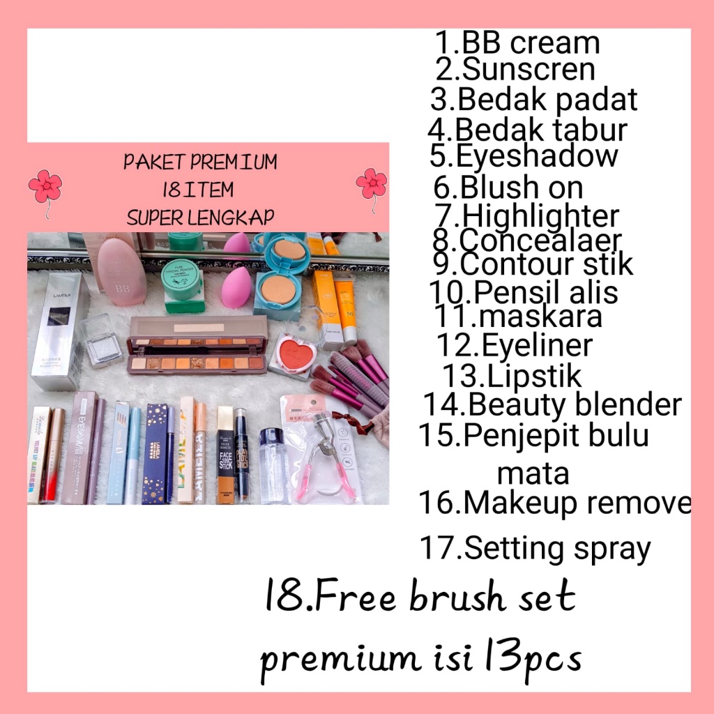 Paket 18 Item Set Makeup Lengkap Free Brush Set 13