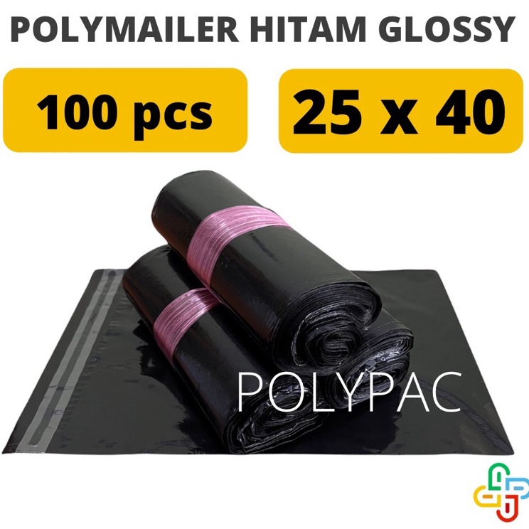 

✻Promo❆➻ Polymailer PE HITAM GLOSSY [25x40] isi 100 pcs - Polymailer Hitam Premium D65 ➜