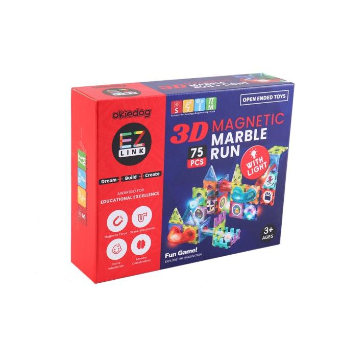 Okiedog EZLink 3D Magnetic Marble Run with Light 75PCS- Mainan Edukasi