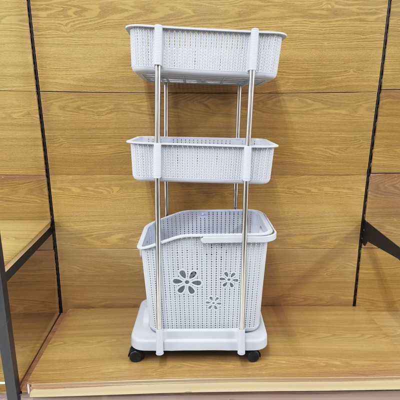 Rak Keranjang Laundry 3 Susun Motif Bunga Rak Susun Rak Trolly Laundry Basket Keranjang Baju Kotor
