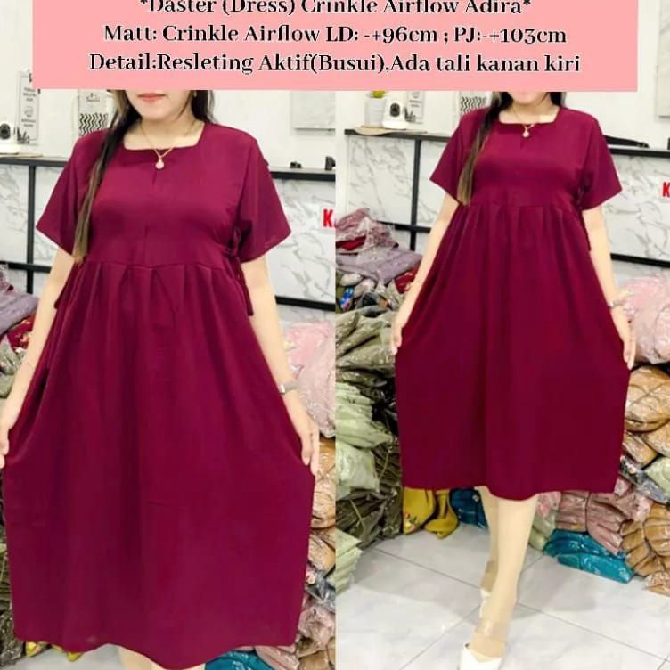 Harga BagusIi7I2 Adira daster crinkle airflow retsleting depan busui frenly dress crinkle polos