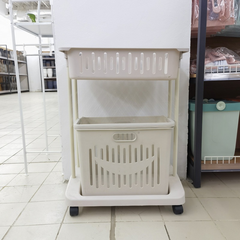 Rak Keranjang Laundry 2 Susun Rak Serbaguna Plastik Rak Trolly Laundry Basket Keranjang Baju Kotor