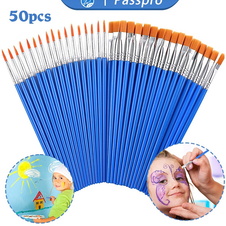 

❈Serba Murah☊ 50PCS Kuas Lukis Akrilik Bulu Nilon Cat Air / Minyak Set Paintbrush Ujung Pointed Dan Flat - Artist Paint Brush Q43