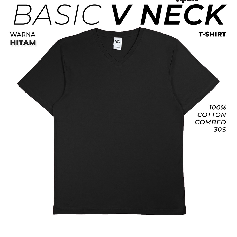 Murah Jipclo Kaos Polos V Neck Hitam Cotton Combed 30S Pria Wanita Baju Atasan VNeck T Shirt T-Shirt