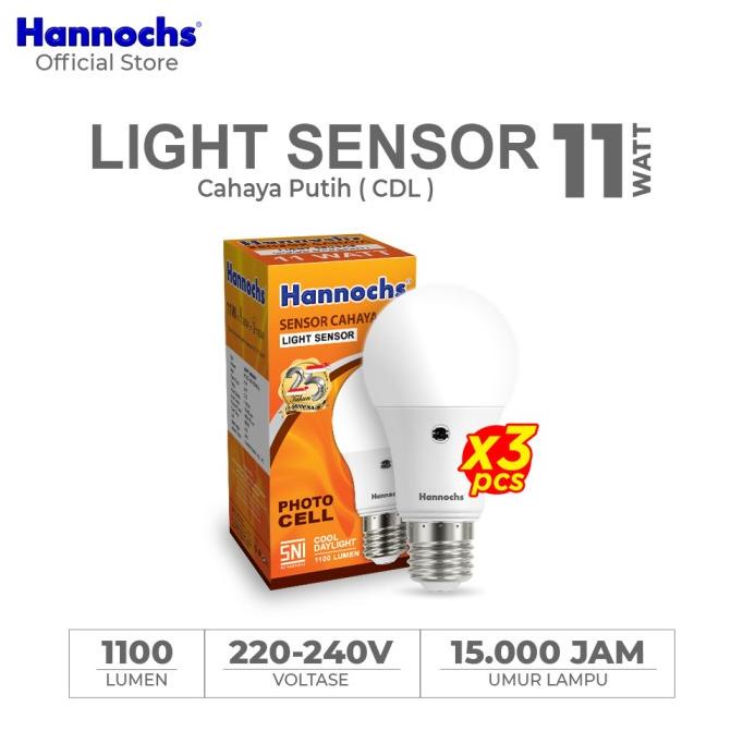 Hannochs Lampu LED Light Sensor 11 watt cahaya Putih (Paket 3pcs)