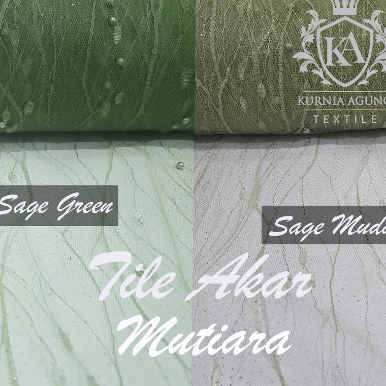 QO37V771 Kain Tile Akar Mutiara Gliter Brukat Warna SAGE GREEN Per Meter dan Per 0.5m bahan gamis ke