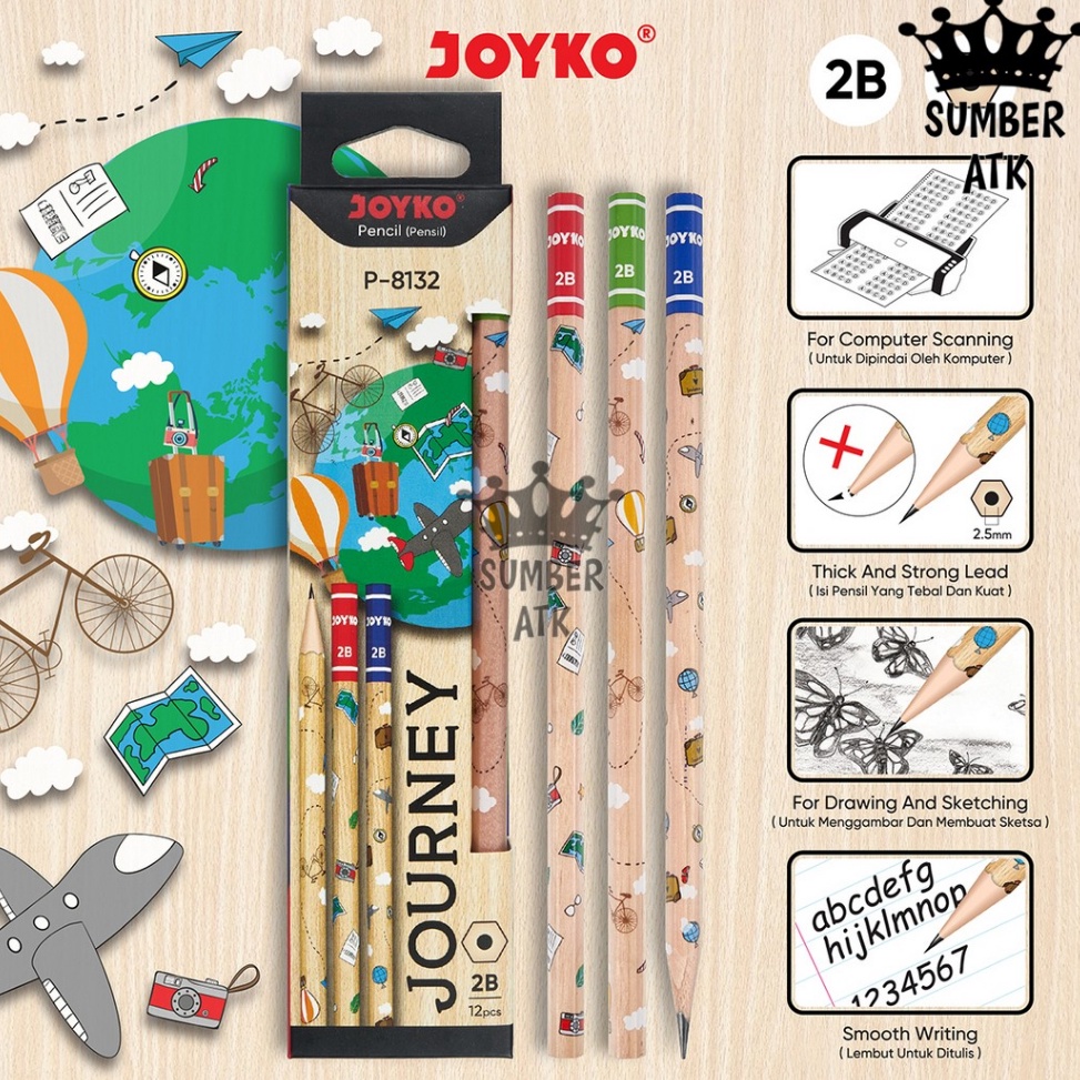 

☆Produk Keren✡➨ Pensil Pencil Joyko P-8132 2B 1 Box 12 Pcs Journey L54