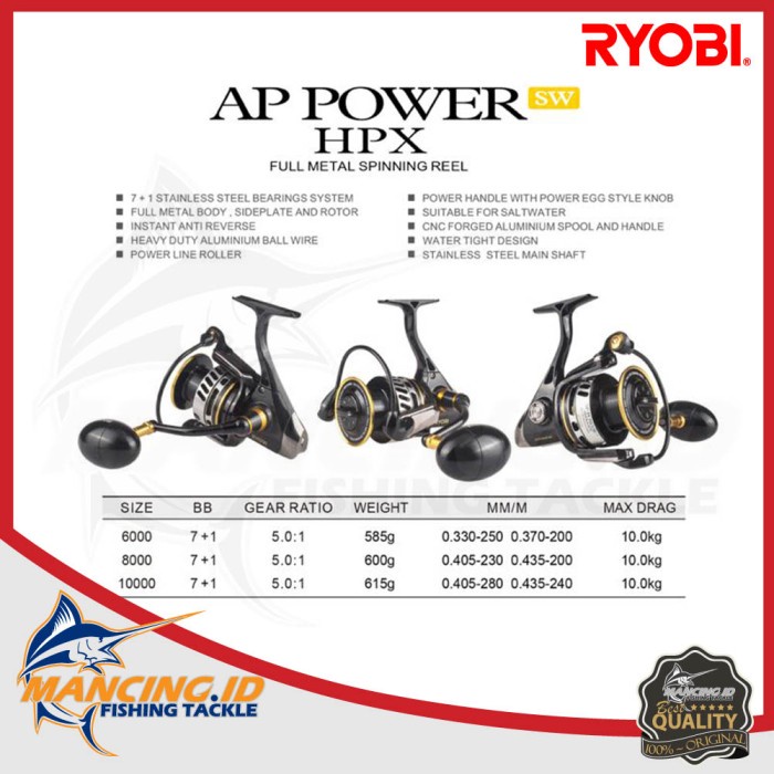 NEW SERIES REEL RYOBI AP POWER SW SALTWATER POWER HANDLE KEREKAN FULL METAL REEL ORIGINAL