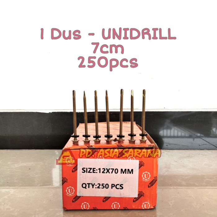 [1 Dus UNIDRILL] Paku Roofing Kuning 7cm Skrup Holo Baja Sekrup Ruping