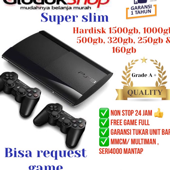 Terlaris PS3 SUPERSLIM ASLI SERI 4000 HDD 1000gb(1Tb), 500gb, 320gb, 250gb & 160gb