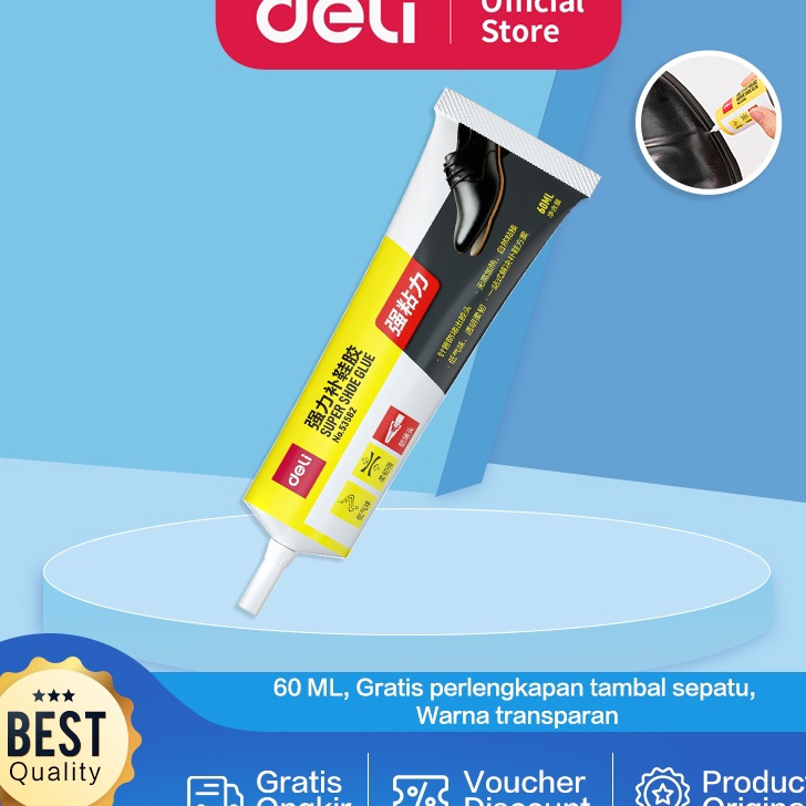 

↑Seller❁☋ Deli Super Glue / Lem Sepatu / Lem Serba Guna 60 ML Gratis Perlengkapan Tambal Sepatu 53582 K40