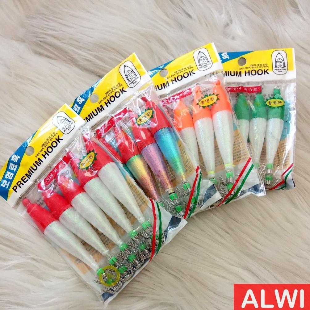 Promo [ 5Pcs ] Umpan Mancing Cumi / Sotong Apollo Kerlip / Kilap Merk Premium Hook / Seawood (Ukuran