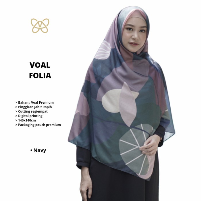 Jilbab Segiempat Motif Voal Premium Scarf Hijab Alsa Voal Folia Navy