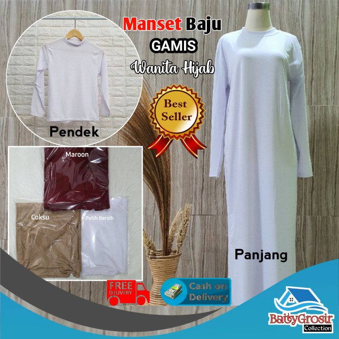 Manset Baju Gamis Panjang Pendek Dalaman Kaos Wanita Hijab Dewasa