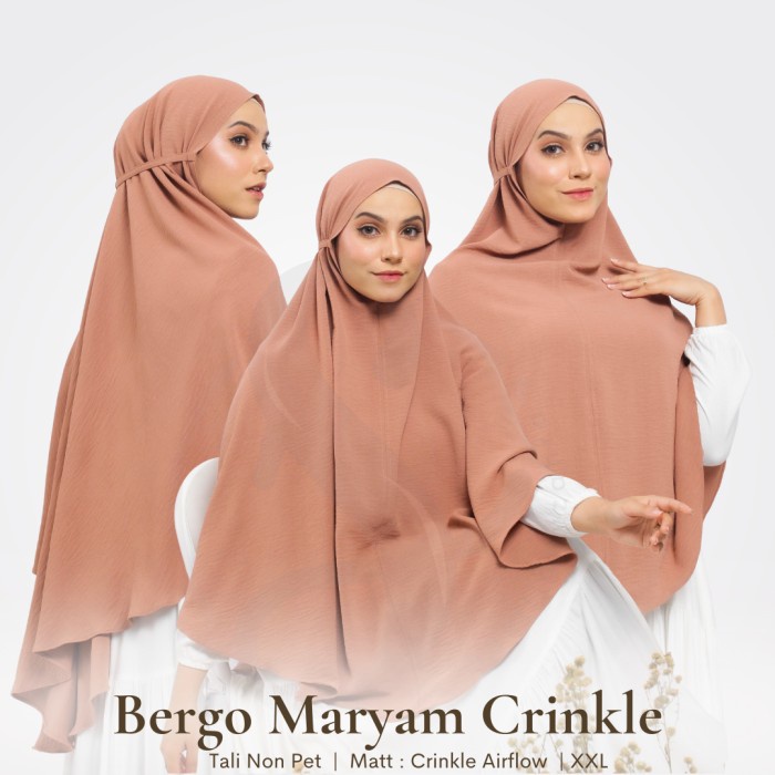 Bergo Maryam Crinkle Airflow Jumbo Size Xxl Hijab Tali Non Pet