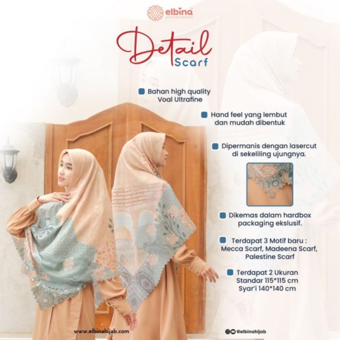 Ready Madeena Scraf Elbina Hijab Voal Syar I Scraf Syar I Segi Empat M