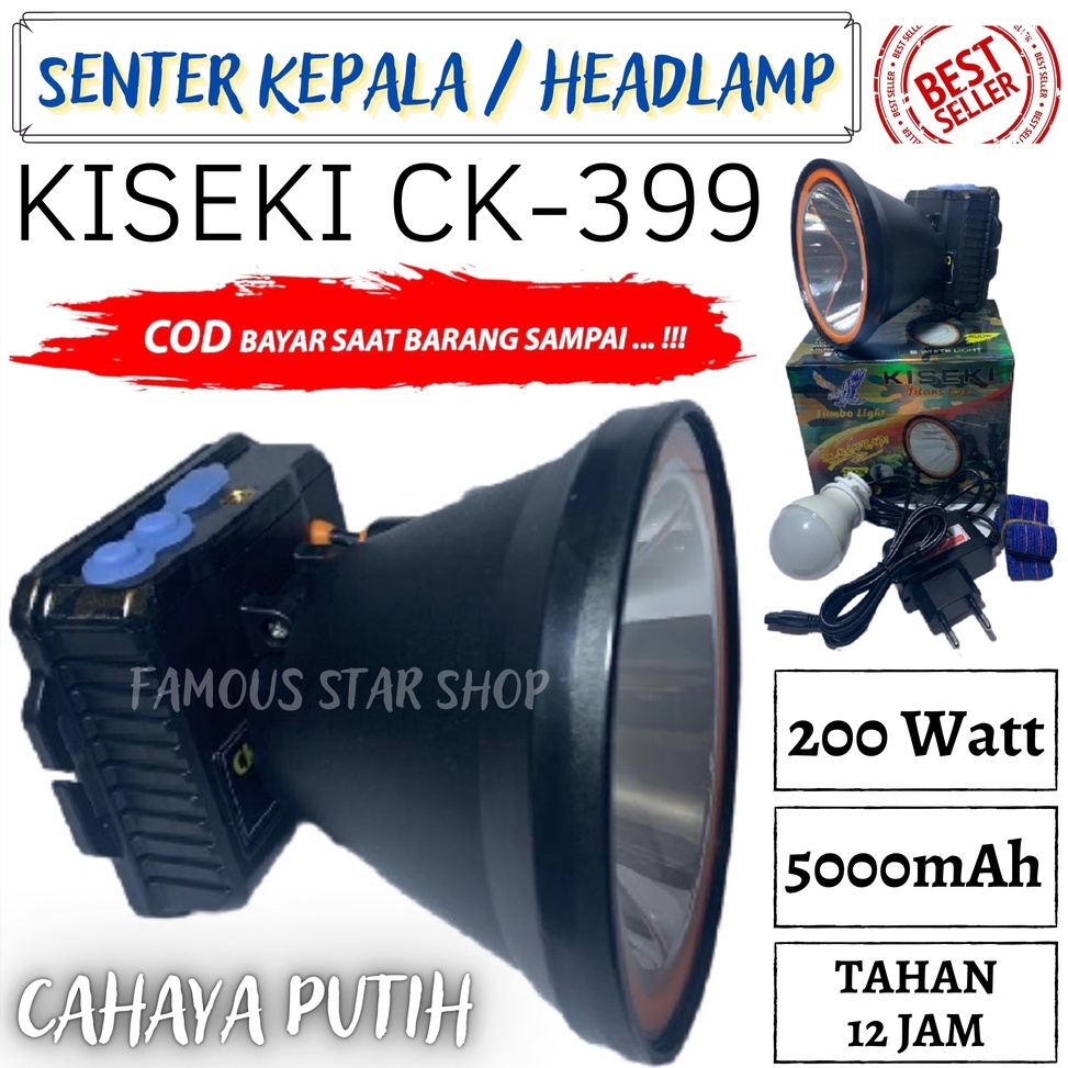MURAH HeadLamp LED Waterproof KISEKI CK-399 200 W | Senter Kepala KISEKI 200 Watt CK-399 Cahaya Puti