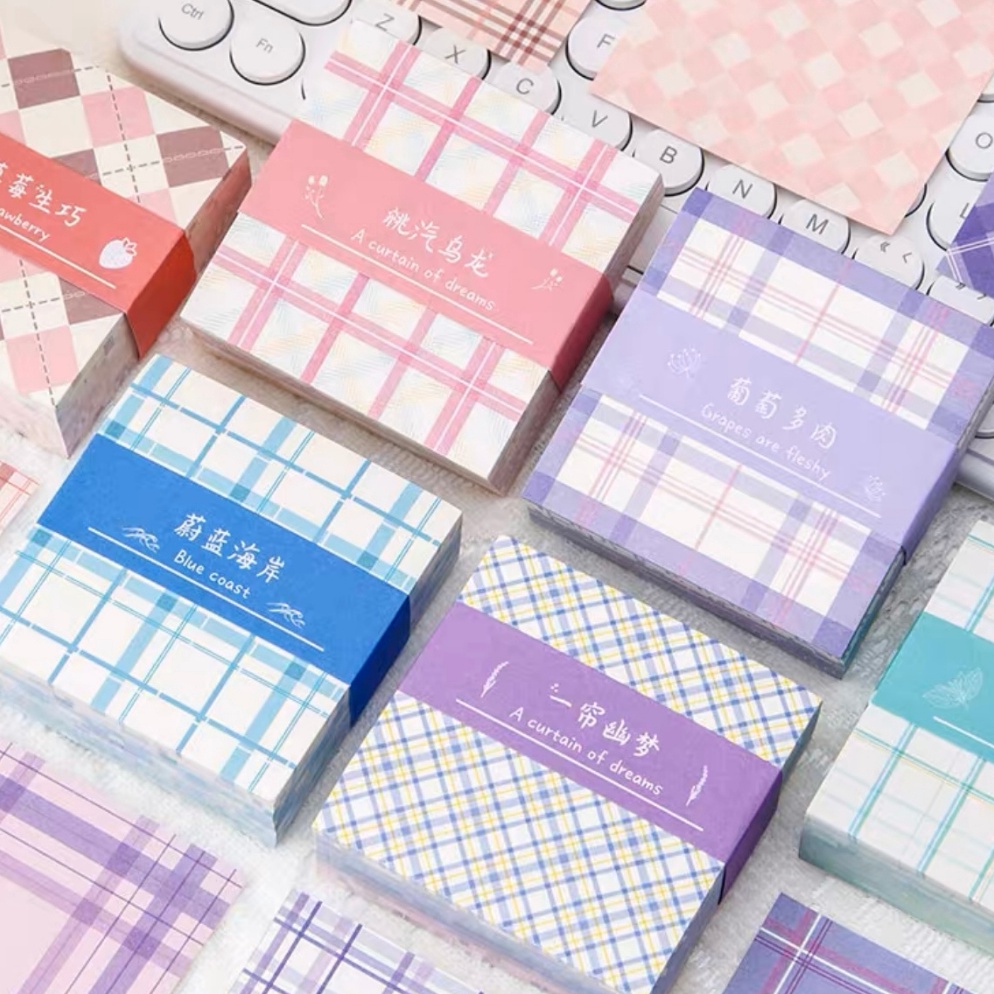 

Berkualitas 200 Lembar Memo Anti Lengket Motif Kotak Kotak Note Journal Pastel / Kertas Dekor Journal GQL