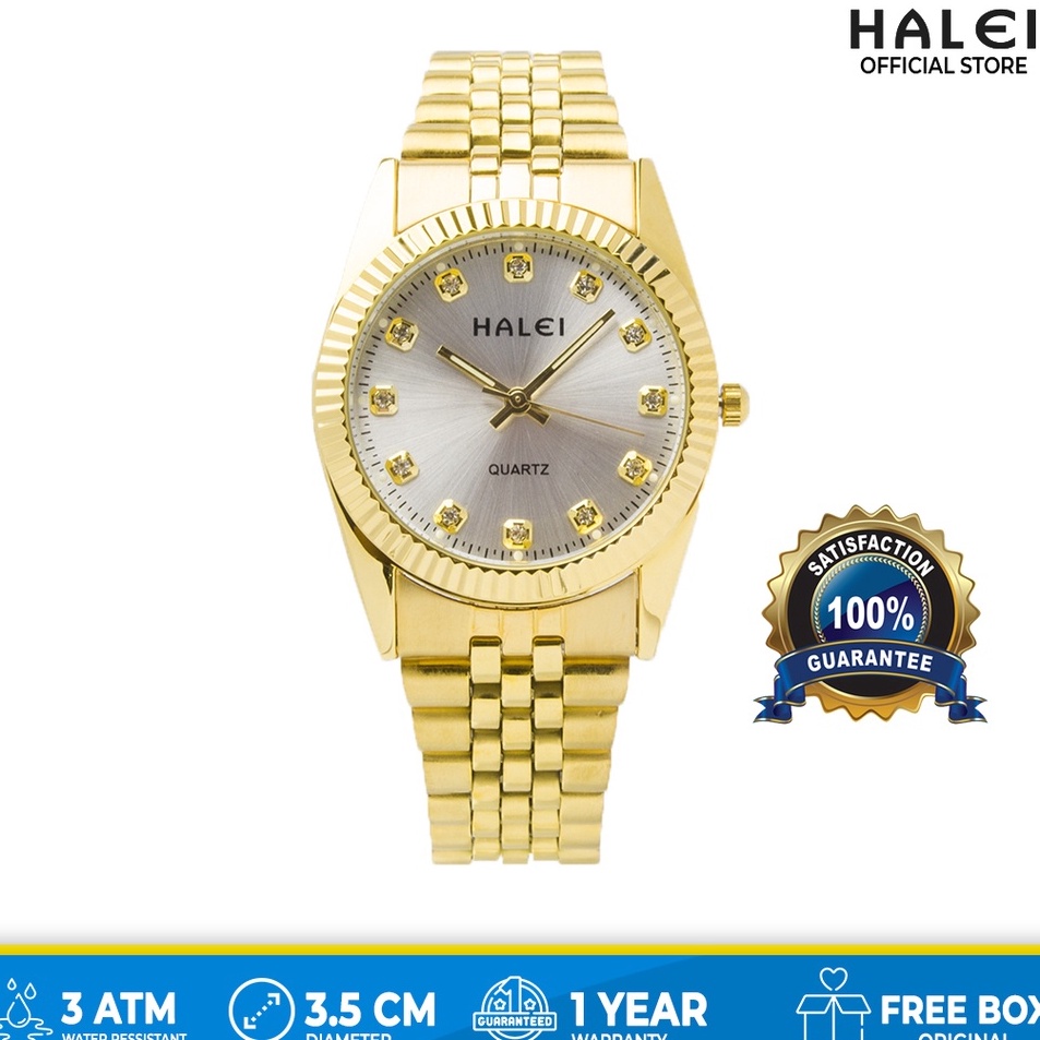 ☍✭✽ Garansi 1 Tahun Halei watch Official Jam Tangan Wanita Halei Rx Permata Gold 356 - Tahan Air 3at