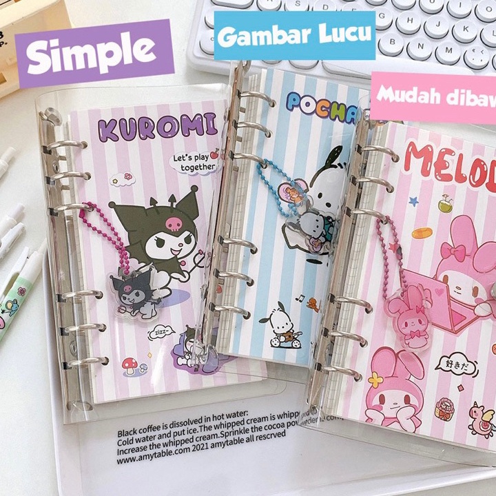 

YTKS8375 STOK SIAP 【COD Binder Sanrio Binder Momo Cute girl A6ring 100lbr /Buku jurnal Sanrio Melody Kuromi CinnamonRoll/ Buku jurnal momo cute girl