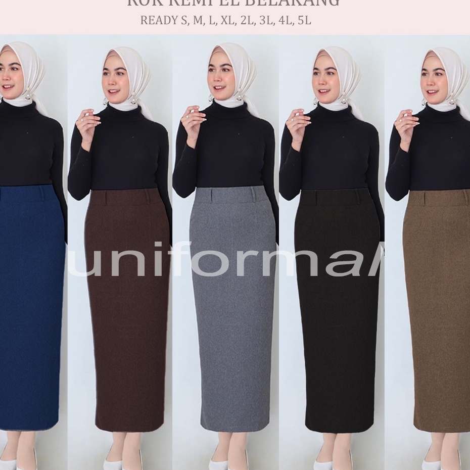 ➧➣✩✸ Rok Span Panjang REMPEL BELAKANG Ukuran S - 4L JUMBO Bahan Gabardine Hitam Abu Mocca Coklat Tua