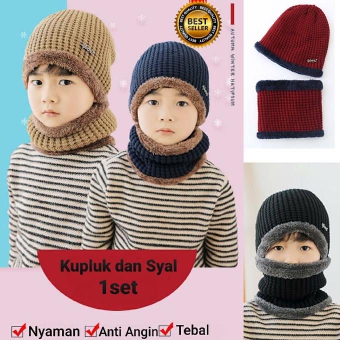 Terbaik Topi Kupluk Dan Syal Anak Musim Dingin 1 Set 01 Original