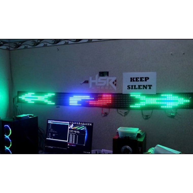 PALING LARIS STROBO RUNNING TEXS 7 baris EMOJI BISA GANTI TEXS VIA Hp 12/24 volt