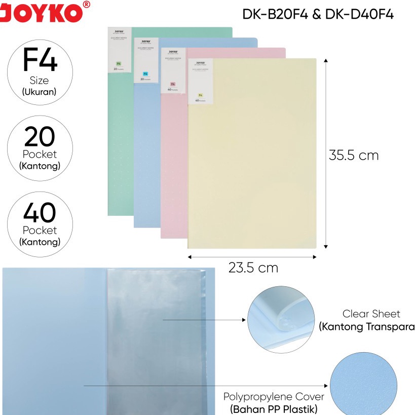 

➥Diskon➮ Document Keeper Clear Holder Map File / Folder JOYKO DK F4 Pastel W33