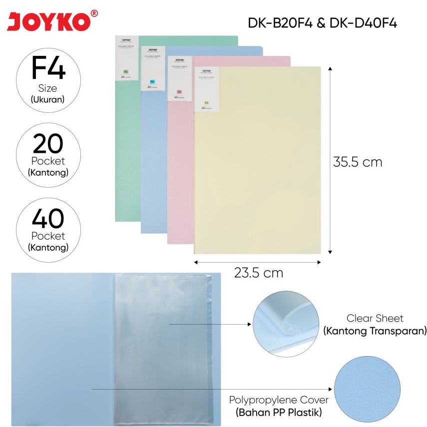 

Terkini❅➩ Document Keeper Clear Holder Map File / Folder JOYKO DK F4 Pastel D87 ❊