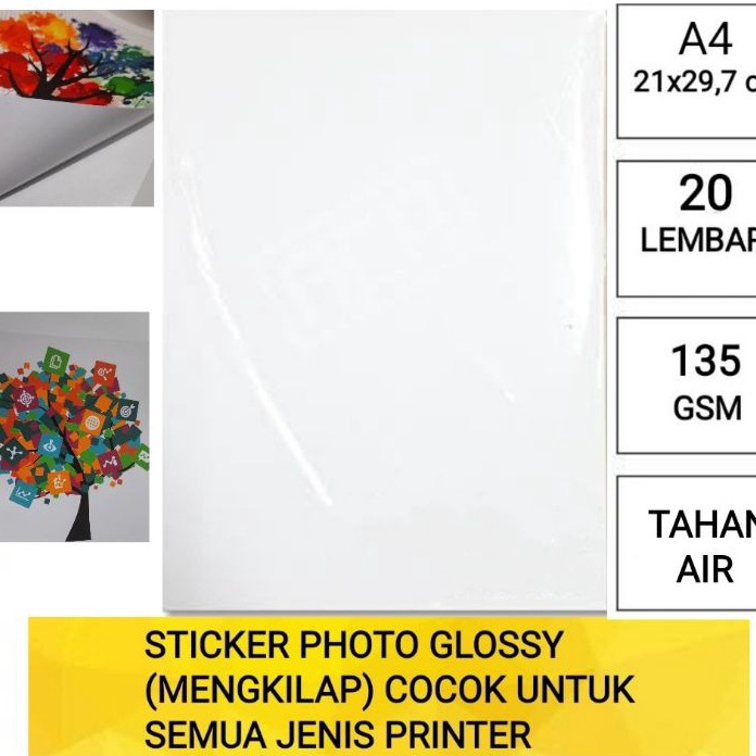 

CWHG3706 XG34448 INKJET STICKER glossy mengkilap A4 isi 20 lembar/kertas stiker foto mengkilap