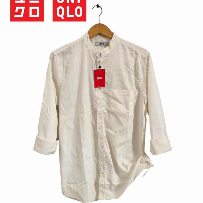 Murah Kemeja Pria Lengan Panjang uniqlo Kerah Shanghai Kemeja Slim Polos NON COD