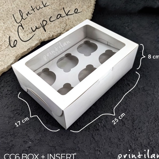 

KQXM4581 [PROMO SALE!!!] CC6 - Box 17x25x8cm untuk 6 Cupcake PUTIH + lubang /Dus Muffin Puding