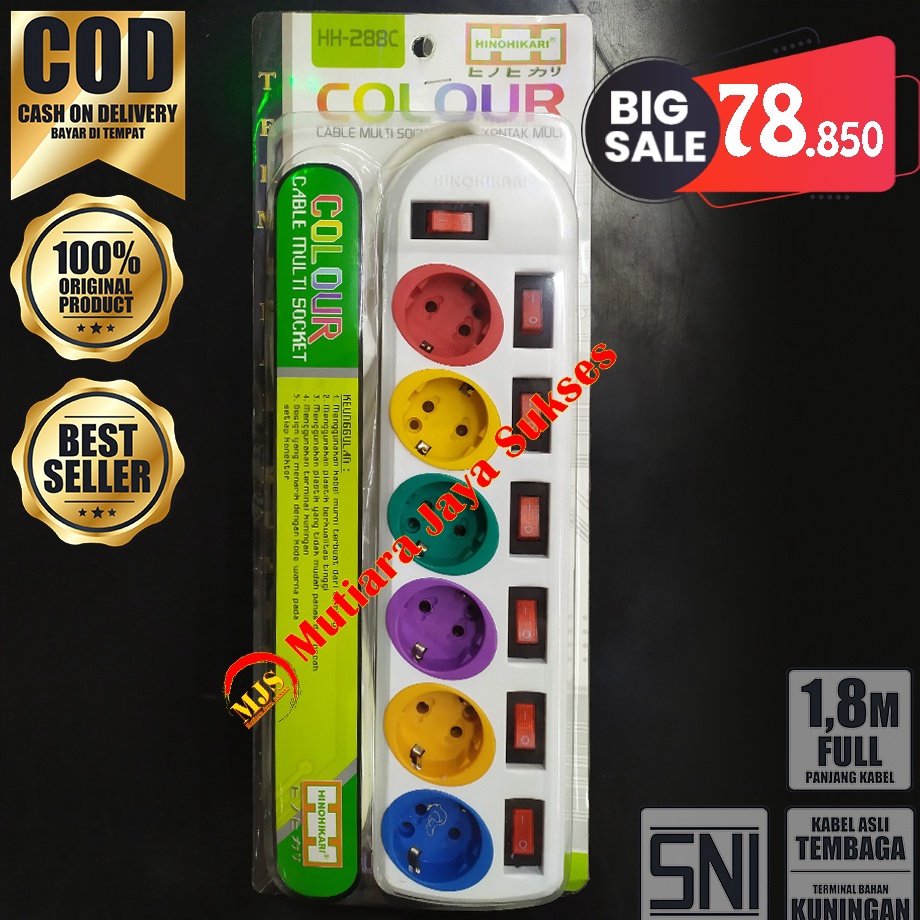 Terlaku. Log STOP KONTAK 6 LUBANG SAKLAR HINOHIKARI 1,8M HH-288C SNI / STOP KONTAK SWITCH HINOHIKARI