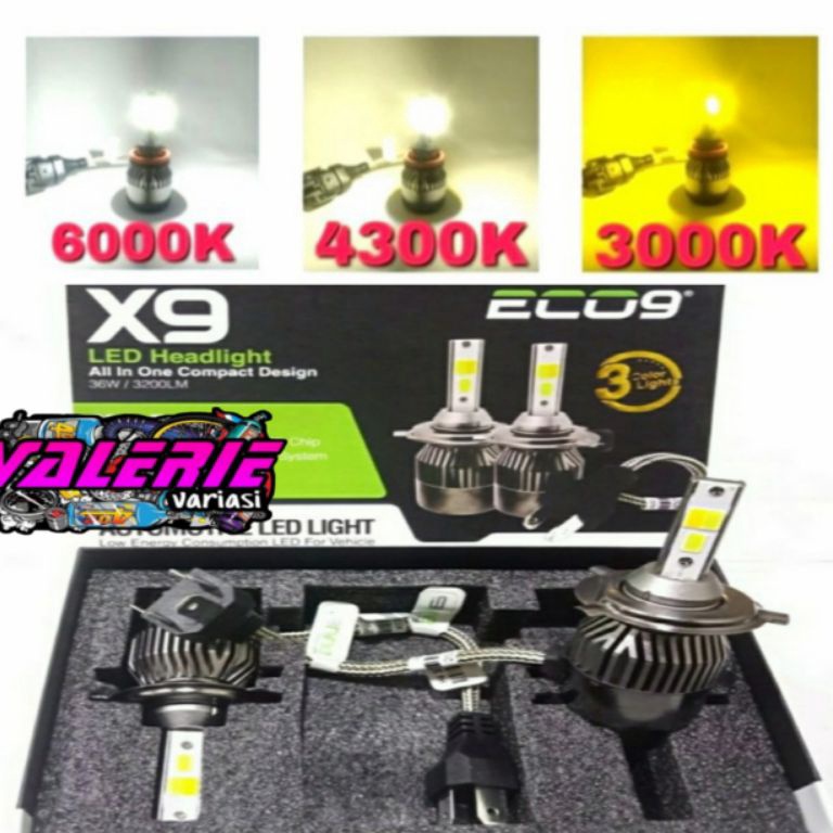HARGA TERMURAH LAMPU LED MOBIL LUMINOS LED Mobil 3 color warna X9 original LUMINOS Eco9 H4, H11, HB4
